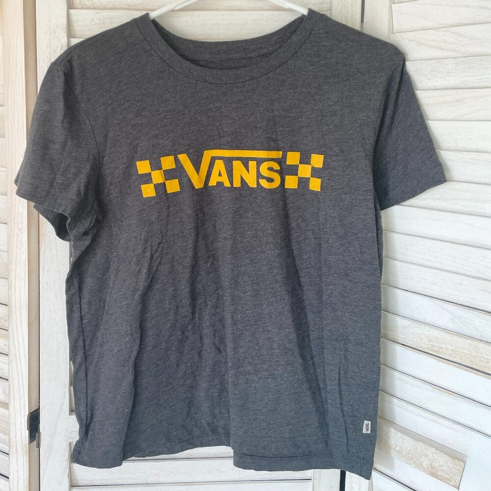 Vans Youth Skate Graphic T-shirt Gray Size L Large Yellow Logo Tee